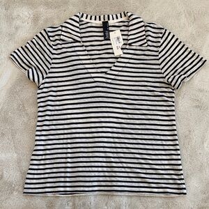 bobi-Los Angeles Navy and White Striped Short Sleeve Top